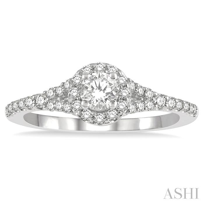5/8 Ctw Circular Mount Split Engagement Ring With 1/4 Ct Round Cut Center Stone in 14K White Gold