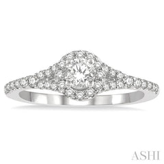 5/8 Ctw Circular Mount Split Engagement Ring With 1/4 Ct Round Cut Center Stone in 14K White Gold
