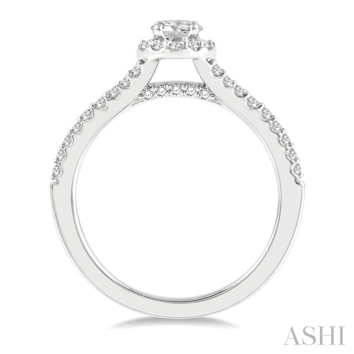 5/8 Ctw Circular Mount Split Engagement Ring With 1/4 Ct Round Cut Center Stone in 14K White Gold
