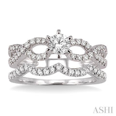 3/4 Ctw Diamond Wedding Set with 5/8 Ctw Round Cut Engagement Ring and 1/5 Ctw Wedding Band in 14K White Gold