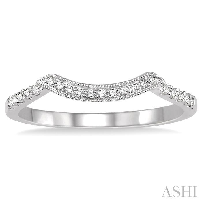 1/10 Ctw Arched Bar Accent Round Cut Diamond Wedding Band in 14K White Gold