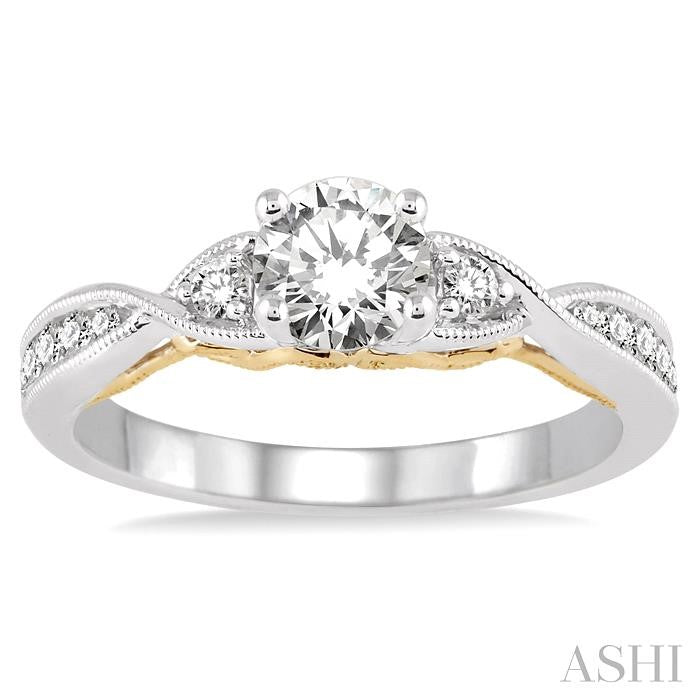 1/4 Ctw Diamond Semi-mount Engagement Ring in 14K White and Yellow Gold