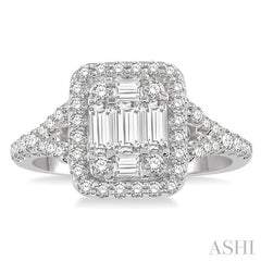 1 Ctw Baguette & Round Cut Fusion Diamond Ring in 14K White Gold