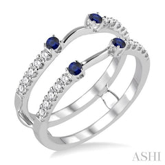 2.1 MM Round Cut Sapphire and 1/3 Ctw Round Cut Diamond Insert Precious Ring in 14K White Gold