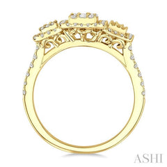 3/4 Ctw Octagonal Shape Tri-Mount Past, Present & Future Fusion Baguette and Round Cut Diamond Engagement Ring in 14K Yellow Gold