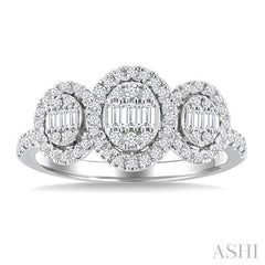 5/8 Ctw Oval Shape Past, Present & Future Fusion Baguette and Round Cut Diamond Engagement Ring in 14K White Gold