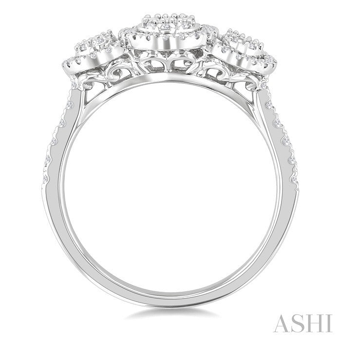 5/8 Ctw Oval Shape Past, Present & Future Fusion Baguette and Round Cut Diamond Engagement Ring in 14K White Gold