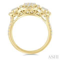 3/4 Ctw Cushion Shape Past, Present & Future Fusion Baguette and Round Cut Diamond Engagement Ring in 14K Yellow Gold