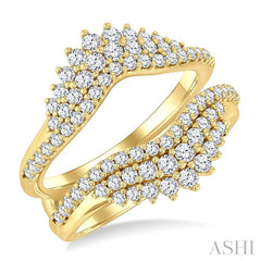 1 Ctw Triple Row Round Cut Diamond Insert Ring in 14K Yellow Gold