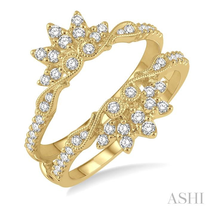 1/2 Ctw Carved Lotus Center Round Cut Diamond Insert Ring in 14K Yellow Gold