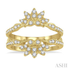 1/2 Ctw Carved Lotus Center Round Cut Diamond Insert Ring in 14K Yellow Gold
