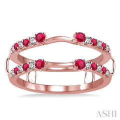 2 MM & 1.5 MM Ruby and 1/5 Ctw Round Cut Diamond Precious Insert Ring in 14K Rose Gold
