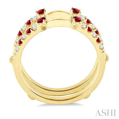 2 MM & 1.5 MM Ruby and 1/5 Ctw Round Cut Diamond Precious Insert Ring in 14K Yellow Gold