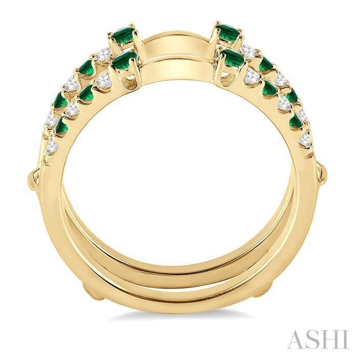 2 MM & 1.5 MM Emerald and 1/5 Ctw Round Cut Diamond Precious Insert Ring in 14K Yellow Gold