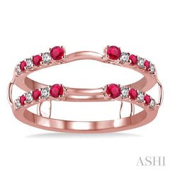 2 MM & 1.5 MM Ruby and 1/5 Ctw Round Cut Diamond Precious Insert Ring in 14K Rose Gold