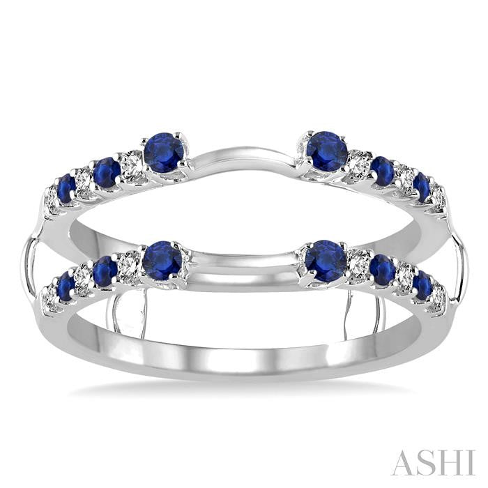 2 MM & 1.5 MM Sapphire and 1/5 Ctw Round Cut Diamond Precious Insert Ring in 14K White Gold