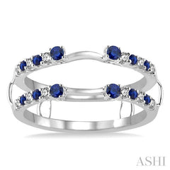 2 MM & 1.5 MM Sapphire and 1/5 Ctw Round Cut Diamond Precious Insert Ring in 14K White Gold