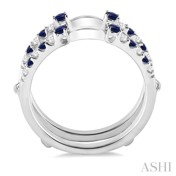 2 MM & 1.5 MM Sapphire and 1/5 Ctw Round Cut Diamond Precious Insert Ring in 14K White Gold