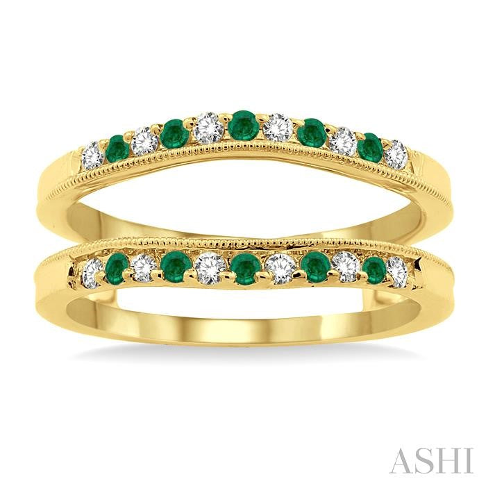 1.45 MM Emerald and 1/6 Ctw Round Cut Diamond Precious Insert Ring in 14K Yellow Gold