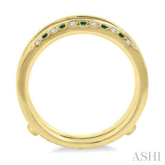 1.45 MM Emerald and 1/6 Ctw Round Cut Diamond Precious Insert Ring in 14K Yellow Gold