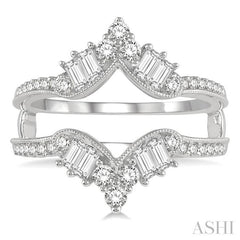 3/4 Ctw Chevron Center Baguette and Round Cut Diamond Insert Ring in 14K White Gold