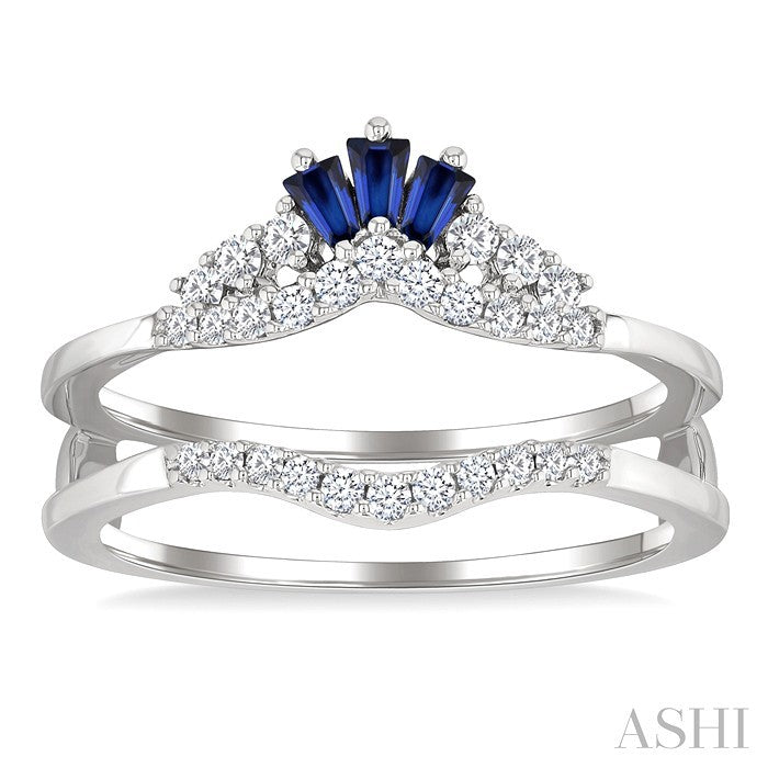 2.55x1.8 MM Baguette Cut Sapphire and 1/4 Ctw Round Cut Diamond Crown Precious Insert Ring in 14K White Gold