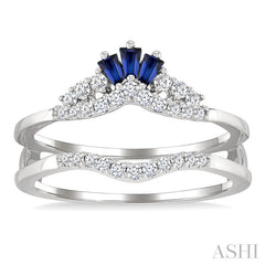 2.55x1.8 MM Baguette Cut Sapphire and 1/4 Ctw Round Cut Diamond Crown Precious Insert Ring in 14K White Gold