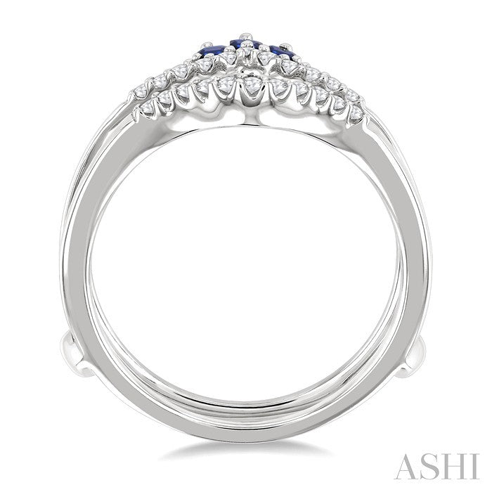 2.55x1.8 MM Baguette Cut Sapphire and 1/4 Ctw Round Cut Diamond Crown Precious Insert Ring in 14K White Gold