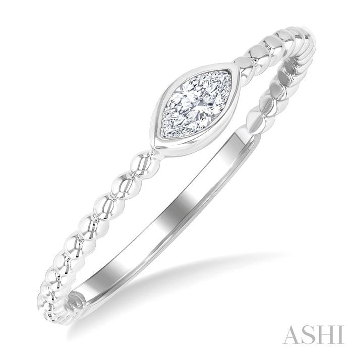 1/6 Ctw Petite Bezel Set Marquise Cut Diamond Stackable Ring in 14K White Gold
