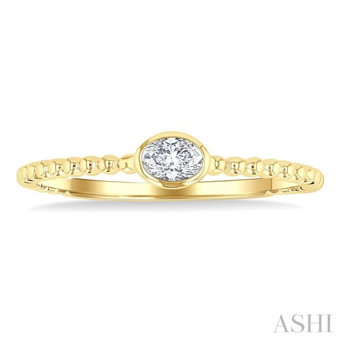 1/6 Ctw Ball Bead East-West Bezel Set Oval Cut Diamond Stackable Petite Fashion Ring in 14K Yellow Gold