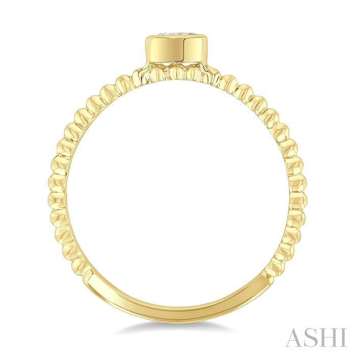 1/6 Ctw Ball Bead East-West Bezel Set Oval Cut Diamond Stackable Petite Fashion Ring in 14K Yellow Gold