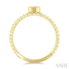 1/6 Ctw Ball Bead East-West Bezel Set Oval Cut Diamond Stackable Petite Fashion Ring in 14K Yellow Gold