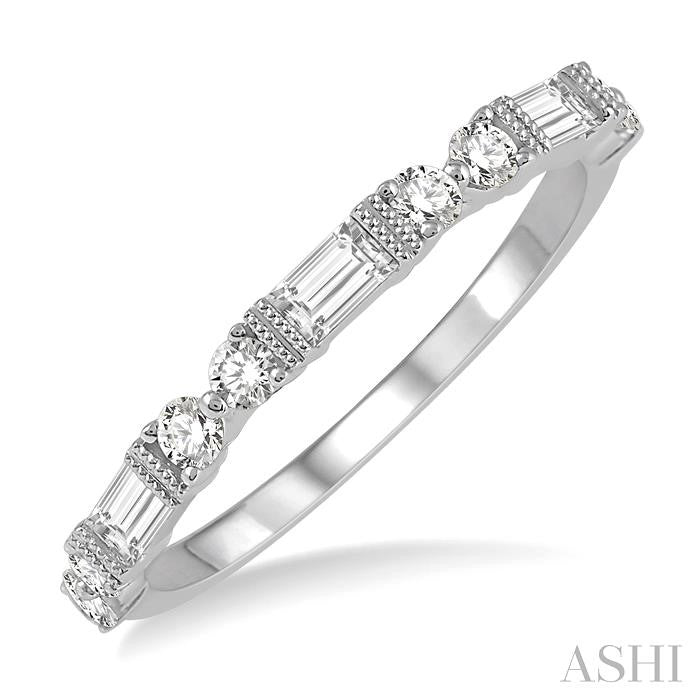 1/2 Ctw Segmented Art Deco Baguette and Round Cut Diamond Stackable Band in 14K White Gold