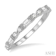 1/2 Ctw Segmented Art Deco Baguette and Round Cut Diamond Stackable Band in 14K White Gold
