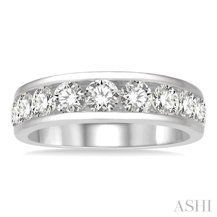 2 Ctw Channel Set 11 Stone Round Cut Diamond Wedding Band in 14K White Gold