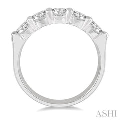 1 1/2 Ctw 5 Stone Round Cut Diamond Wedding Band in 14K White Gold