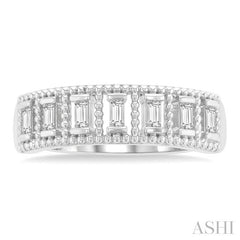 1/5 Ctw Open Frame Ball Bead Border Baguette Cut Diamond Fashion Band in 14K White Gold