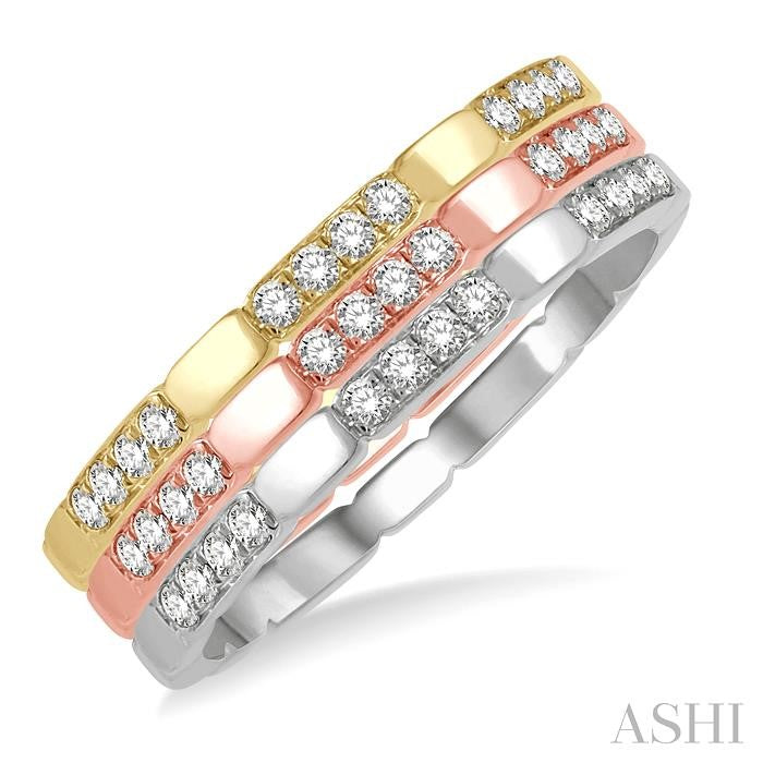 1/3 Ctw Triple Tone Round Cut Diamond Stackable Band Set in 14K White, Yellow and Rose Gold