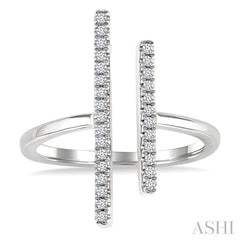 1/6 Ctw Open Double Bar Round Cut Diamond Fashion Ring in 10K White Gold