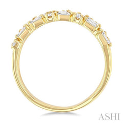 5/8 Ctw Triple Row Baguette and Round Cut Diamond Fashion Band in 14K Yellow Gold