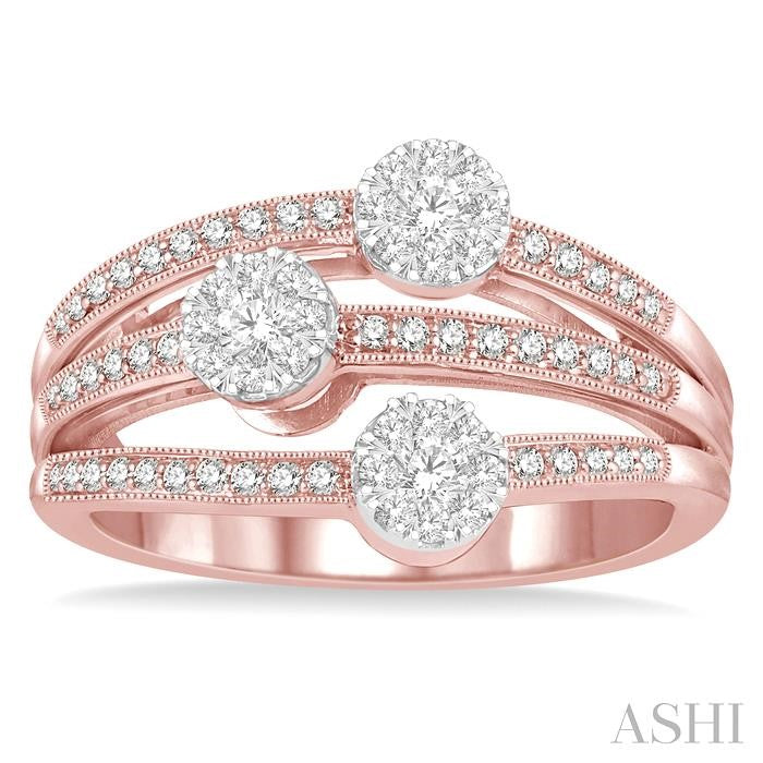 3/8 Ctw Split Top Tri Mount Lovebright Round Cut Diamond Ring in 14K Rose and White Gold