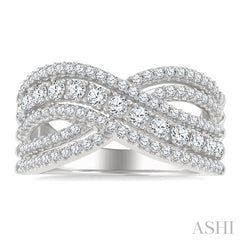 1 Ctw Round Cut Diamond Criss Cross Bold Fashion Band in 14K White Gold