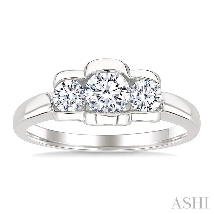 3/4 Ctw 3-Stone Round Cut Diamond Fashion Ring in 14K White Gold