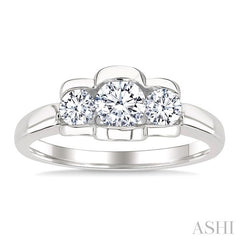 3/4 Ctw 3-Stone Round Cut Diamond Fashion Ring in 14K White Gold