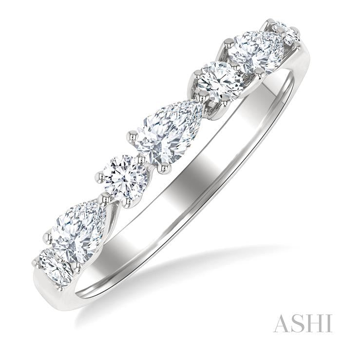 5/8 Ctw Pear and Round Cut Diamond Fashion Band in 14K White Gold