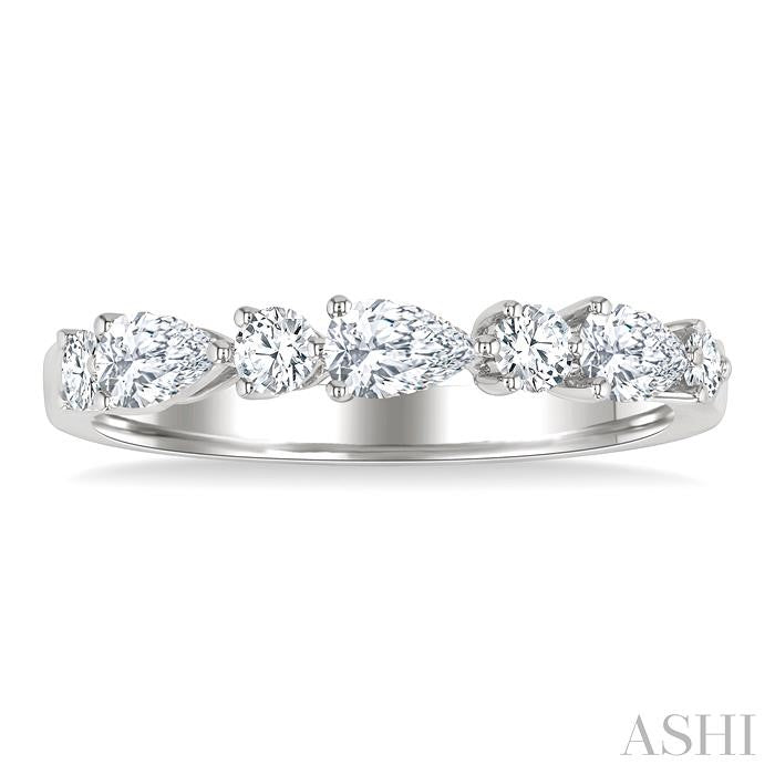 5/8 Ctw Pear and Round Cut Diamond Fashion Band in 14K White Gold