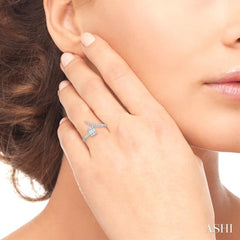 1/3 Ctw Open-End Free Form Rectangular Mount Baguette and Round Cut Diamond Ladies Ring in 14K White Gold