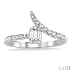 1/3 Ctw Open-End Free Form Rectangular Mount Baguette and Round Cut Diamond Ladies Ring in 14K White Gold