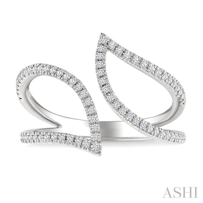 1/4 Ctw Bypass Wide Split Leaf Pattern Round Cut Diamond Lightweight Open Fashion Ring in 10K White Gold