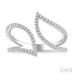 1/4 Ctw Bypass Wide Split Leaf Pattern Round Cut Diamond Lightweight Open Fashion Ring in 10K White Gold